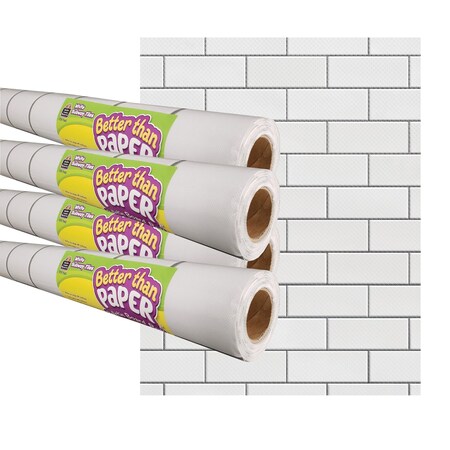 Teacher Created Resources White Subway Tile Better Than Paper Bulletin Board Roll, 4ft. x 12ft., 4PK TCR32432